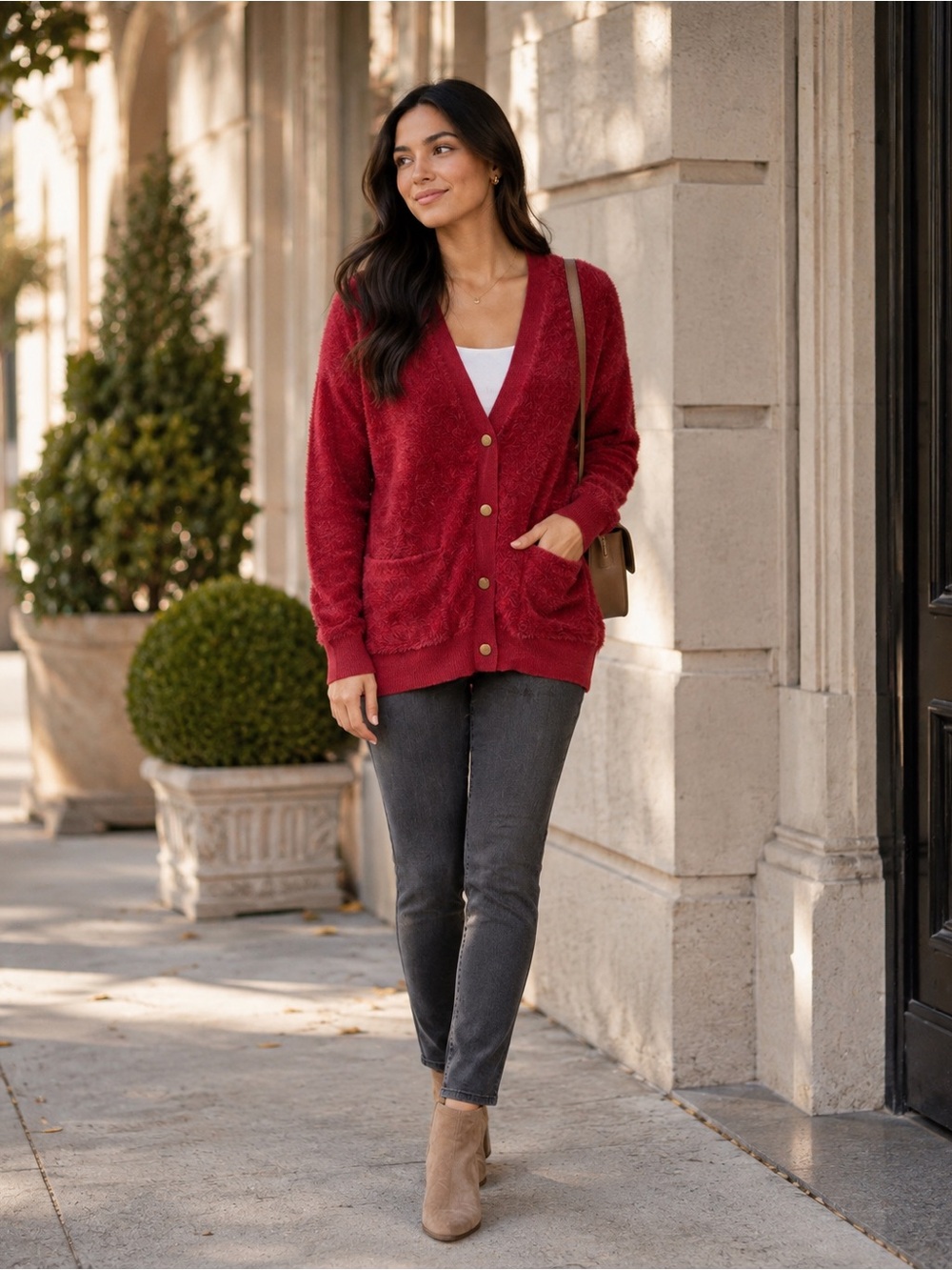 Rachel Parcell Oversize Cozy Knit FUZZY Cardigan SWEATER in Red Rumba SZ S